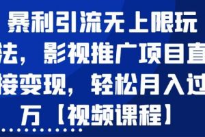 虚拟产品影视推广项目，暴利引流玩法，直接变现轻松月入过万