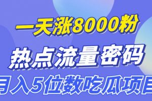 热点引流技术《热点流量密码》一天涨8000粉的，月入5位数的吃瓜项目