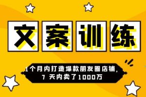 朋友圈文案训练营，1个月内打造爆款朋友圈，7天内卖了1000万