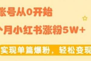 小红书涨粉变现《新账号从0开始3个月小红书涨粉5W+》实现单篇爆粉