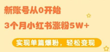 小红书涨粉变现《新账号从0开始3个月小红书涨粉5W+》实现单篇爆粉