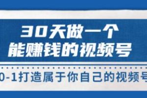 《30天做一个能赚钱的视频号》从0-1打造属于你自己的视频号