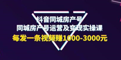 《抖音同城房产号运营及变现实操课》每发一条视频赚1000-3000元