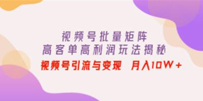 《视频号批量矩阵的高客单高利润玩法揭秘》视频号引流与变现 月入10W+