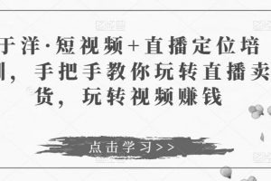 于洋·短视频+直播定位培训教程，手把手教你玩转直播卖货，玩转视频赚钱