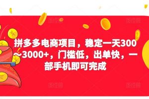 《2023拼多多电商项目》低门槛一部手机即可完成,日赚3000+