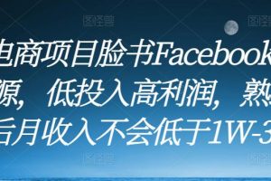 跨境电商项目《脸书Facebook商城无货源》低投入高利润，熟练操作后月收入不会低于1W-3W