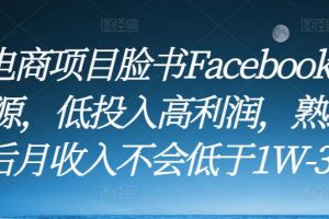 跨境电商项目《脸书Facebook商城无货源》低投入高利润，熟练操作后月收入不会低于1W-3W