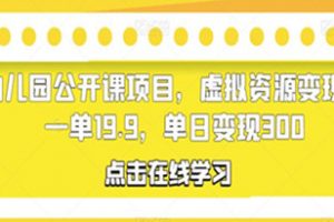 幼儿园公开课项目，虚拟资源变现，一单19.9，单日变现300