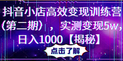 【揭秘抖音小店高效变现训练营】实测变现5w，日入1000（第二期）