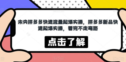 未央拼多多快速流量起爆实操，拼多多新品快速起爆实操，看完不走弯路
