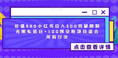 价值980小红书日入300突破限制无限私信日+100创业粉项目适合所有行业