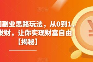 揭秘4个冷门副业思路玩法，从0到1闷声发财，让你实现财富自由