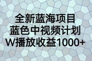 全新蓝海项目，蓝色中视频计划，1W播放量1000+