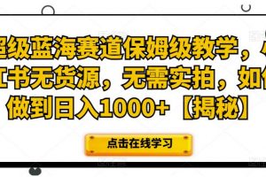 超级蓝海赛道保姆级教学，小红书无货源，无需实拍，如何做到日入1000+