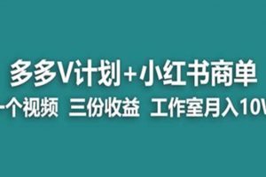 【蓝海项目】多多v计划+小红书商单一个视频三份收益工作室月入10w