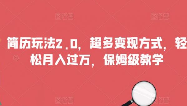 简历玩法2.0，超多变现方式，轻松月入过万，保姆级教学