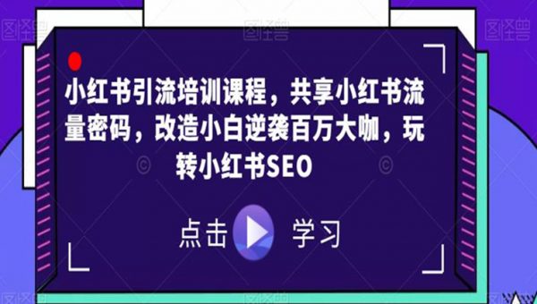 小红书引流培训课程，共享小红书流量密码，改造小白逆袭百万大咖，玩转小红书SEO