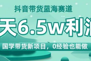 抖音带货蓝海赛道，国学带货新项目，0经验也能做，4天6.5w利润