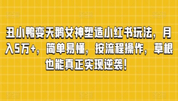 丑小鸭变天鹅女神塑造小红书玩法，月入5万+，简单易懂，按流程操作，草根也能真正实现逆袭！
