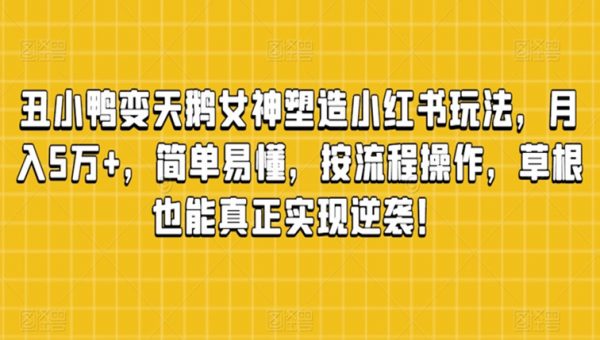 丑小鸭变天鹅女神塑造小红书玩法，月入5万+，简单易懂，按流程操作，草根也能真正实现逆袭！