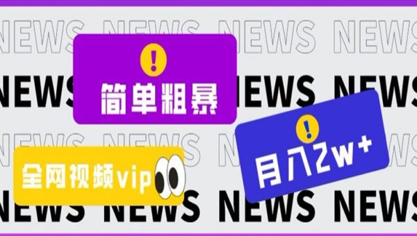 简单粗暴零成本，高回报，全网视频VIP掘金项目，月入2万＋