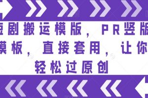 短剧搬运模版，PR竖版模板，直接套用，让你轻松过原创