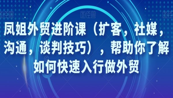 凤姐外贸进阶课（扩客，社媒，沟通，谈判技巧），帮助你了解如何快速入行做外贸