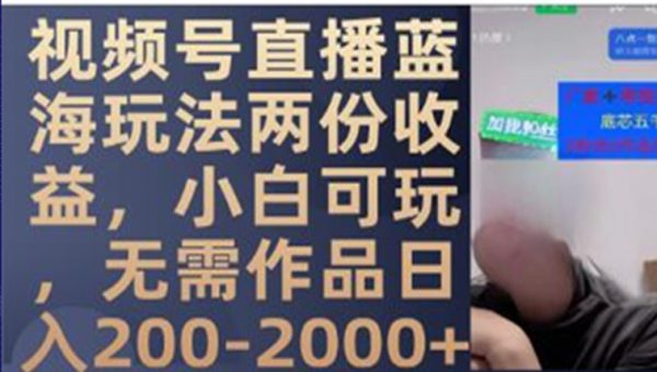 《视频号直播蓝海玩法两份收益》小白可玩，无需作品