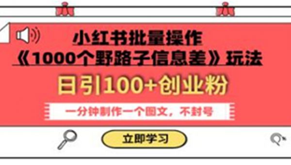 小红书批量操作《1000个野路子信息差》玩法 日引100+创业粉