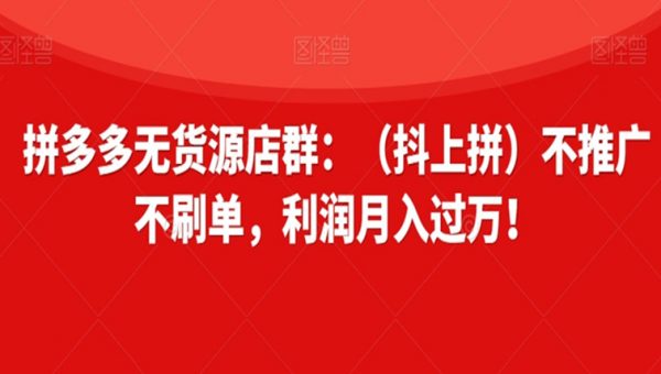拼多多无货源店群：（抖上拼）不推广不刷单，利润月入过万