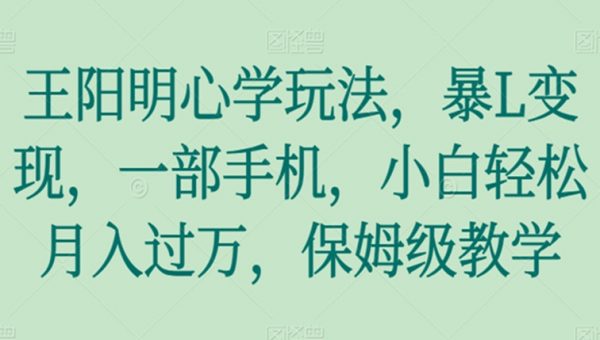 王阳明心学玩法，暴L变现，一部手机，小白轻松月入过万，保姆级教学
