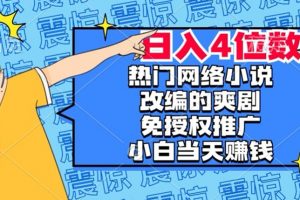 热门网络小说改编的爽剧，免授权推广，新人当天就能赚钱，日入4位数