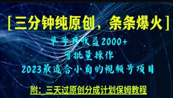 三分钟制作视频号纯原创，条条爆款，轻松月入过万