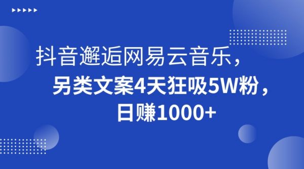 抖音邂逅网易云音乐，另类文案4天狂吸5W粉，日赚1000+
