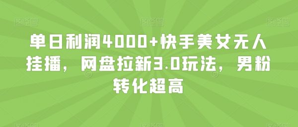 单日利润4000+快手美女无人挂播，网盘拉新3.0玩法，男粉转化超高