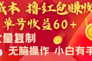 全新平台，0成本撸红包赚收益，单号收益60+，可批量复制，无脑操作，小白有手就行