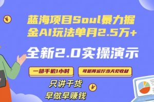 Soul怎么做到单月变现25000+全新2.0AI掘金玩法全程实操演示小白好上手
