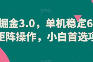 游戏掘金3.0，单机稳定60+，可矩阵操作，小白首选项目