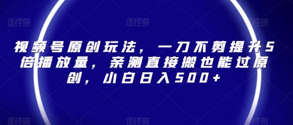 视频号原创玩法，一刀不剪提升5倍播放量，亲测直接搬也能过原创，小白日入500+