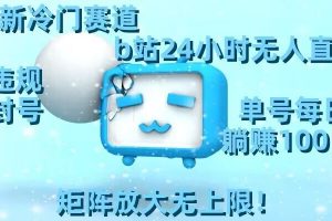 最新冷门赛道，b站24小时无人直播，0违规0封号，单号每日躺赚100＋，矩阵放大无上限