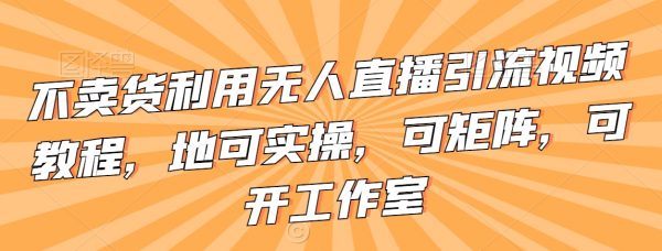 不卖货利用无人直播引流视频教程，地可实操，可矩阵，可开工作室