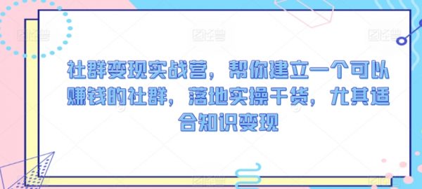 社群变现实战营，帮你建立一个可以赚钱的社群，落地实操干货