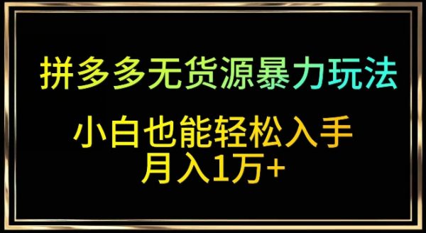 拼多多无货源暴力玩法，全程干货小白轻松入手，月入1万+