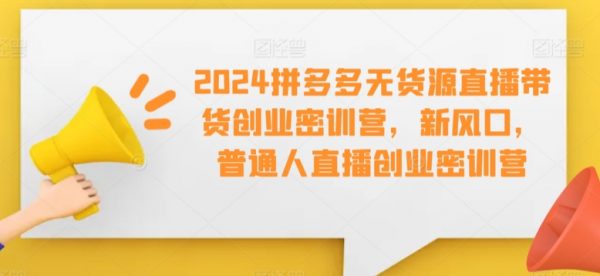 2024拼多多无货源直播带货创业密训营，普通人直播创业密训营