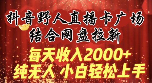 抖音野人直播卡广场，结合网盘拉新，每天收入2000+