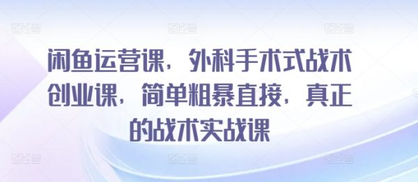 闲鱼运营战术实战课，外科手术式战术创业课，简单粗暴直接