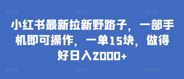 小红书最新拉新野路子，一部手机即可操作，做得好日入2000+