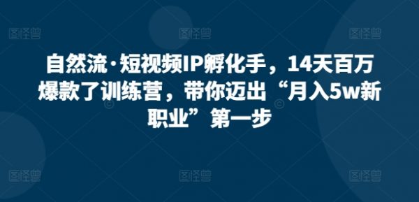 《自然流·短视频IP孵化手》14天百万爆款训练营，带你迈入月入5w新职业