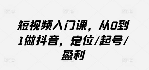 抖音短视频从0到1入门课，定位/起号/盈利